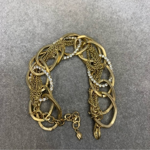 GOLD tone chain cubic zirconia braided bracelet - Picture 1 of 5